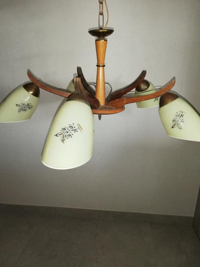Houten Luster, Huis en Inrichting, Lampen | Kroonluchters, Ophalen, Gebruikt, Hout, Vintage