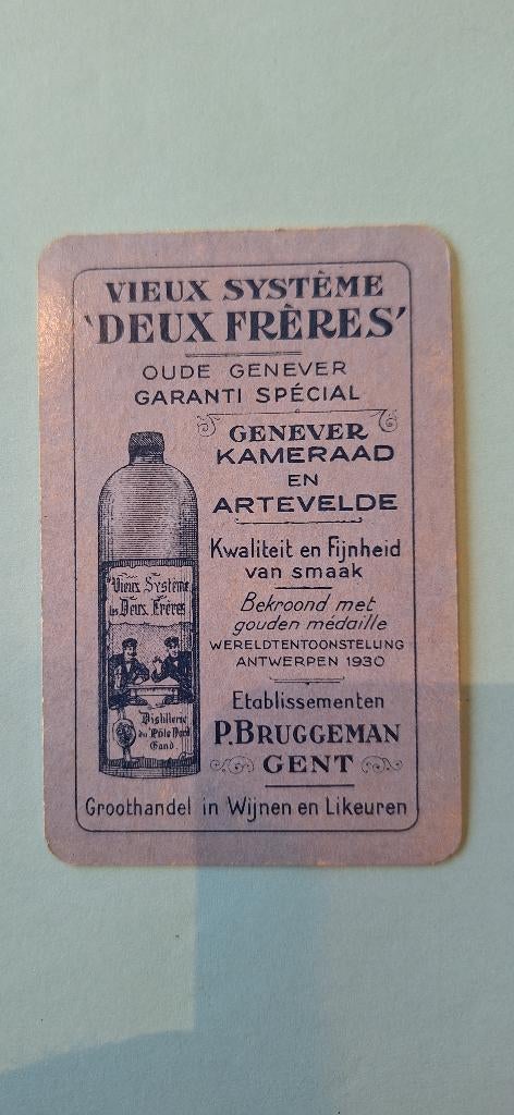 Speelkaart Gent_Bruggeman Genever Deux Freres_paars 1_229, Verzamelen, Ophalen of Verzenden, Gebruikt, Speelkaart(en)