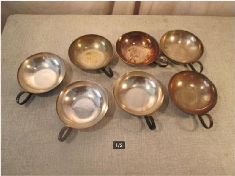 7 coupes glacées anciennes en alpacca - D.F. Switzerland, Antiquités & Art, Enlèvement ou Envoi