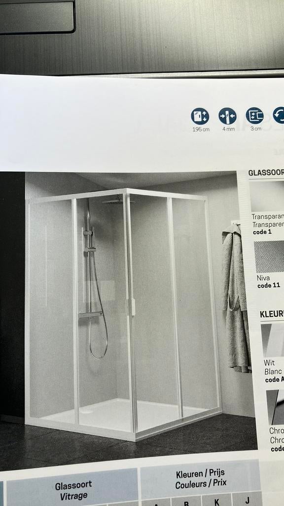 Douche hoekinstap 80 x 90 novellinni, Doe-het-zelf en Bouw, Ophalen, Douche