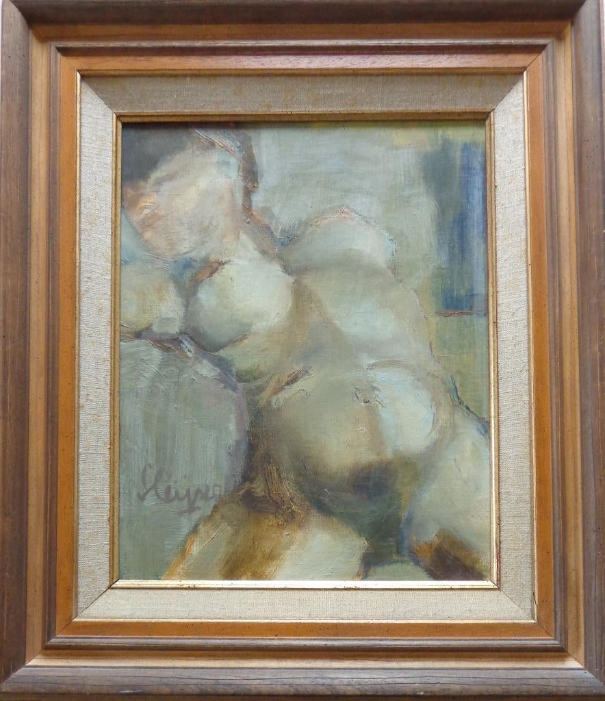 HARRY SLEIJSER / NAAKTE VROUW / OLIEVERF DOEK 58x50cm KADER, Antiquités & Art, Enlèvement ou Envoi