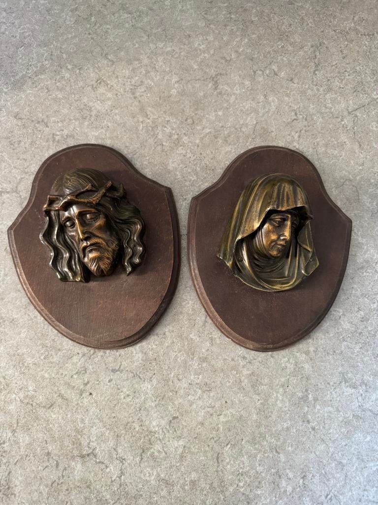 Duo religie in koper, Antiek en Kunst, Antiek | Religieuze voorwerpen, Ophalen of Verzenden