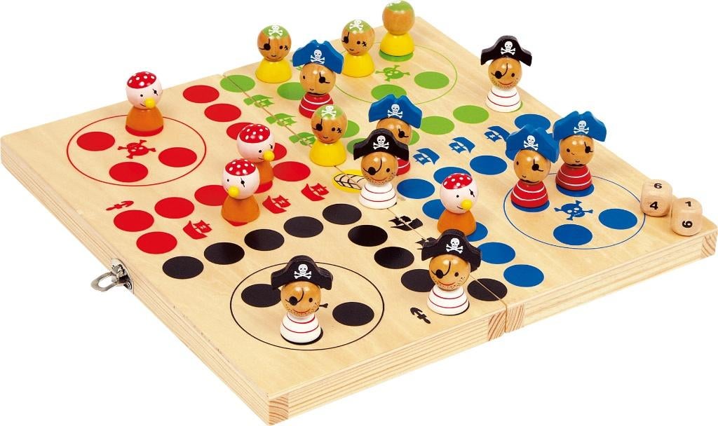 Bordspel piraten (ludo) houten reisspel in opbergdoos, Een of twee spelers, Ophalen of Verzenden, Nieuw, Reisspel