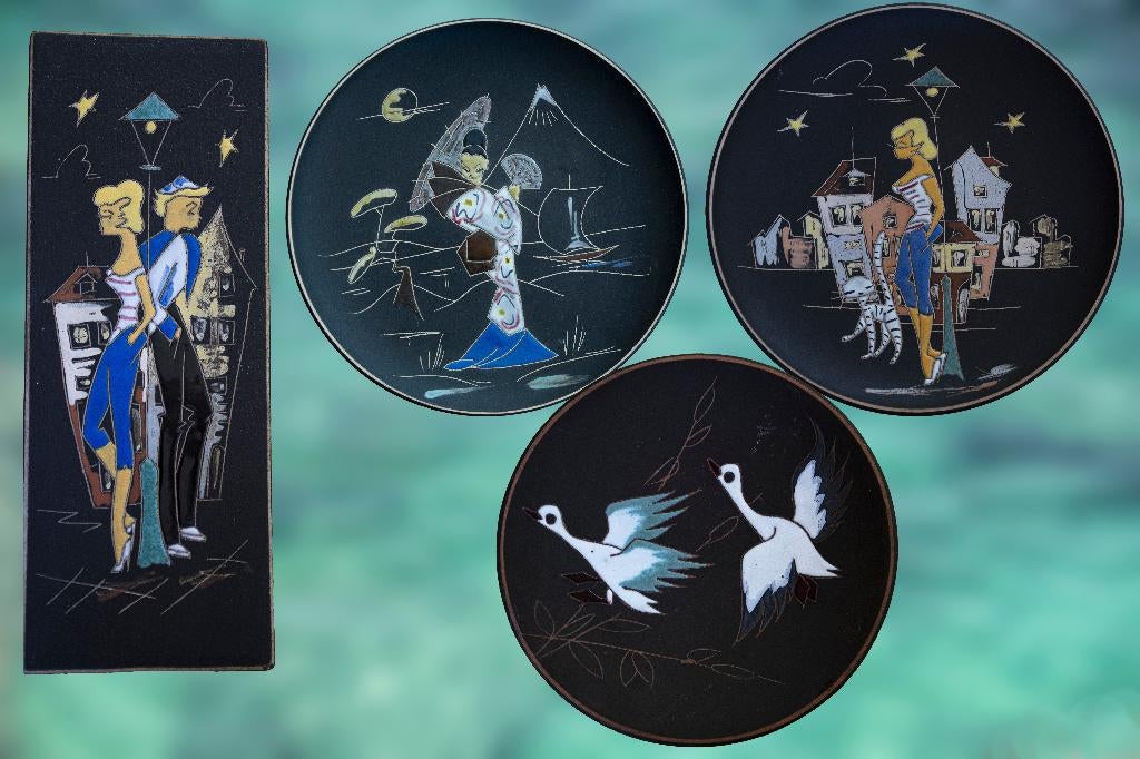 Te koop: 4 keramische Ruscha wandborden, Ophalen of Verzenden