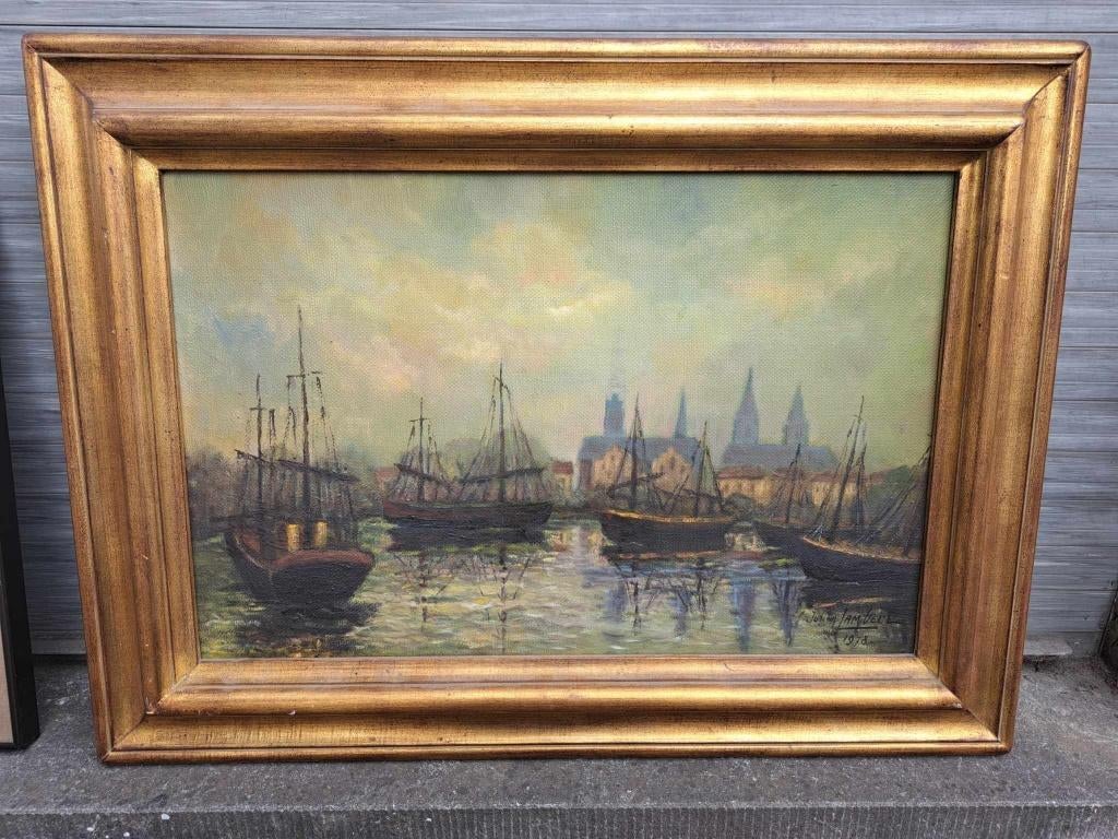 huile sur toile marine signe julien lambert, Antiquités & Art, Enlèvement ou Envoi