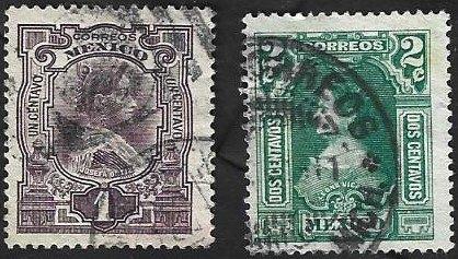 2 Postzegels Mexico 1910 Onafhankelijkheid, Ophalen of Verzenden, Gestempeld, Midden-Amerika