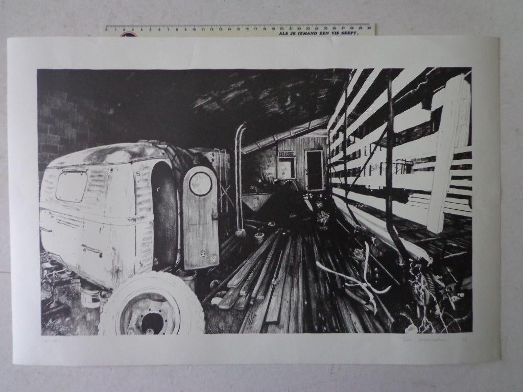 litho van Toon Verbraeken "Caravan en opslagplaats" 2017, Enlèvement ou Envoi