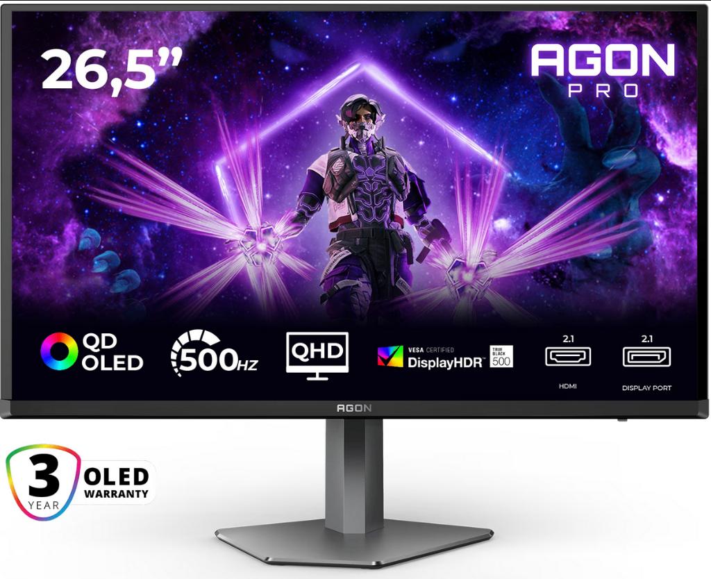 AOC Agon Pro AG276QKD2 27" Quad HD 500Hz OLED monitor, Moins de 1 ms, AOC, HDMI, Quad HD (2K)
