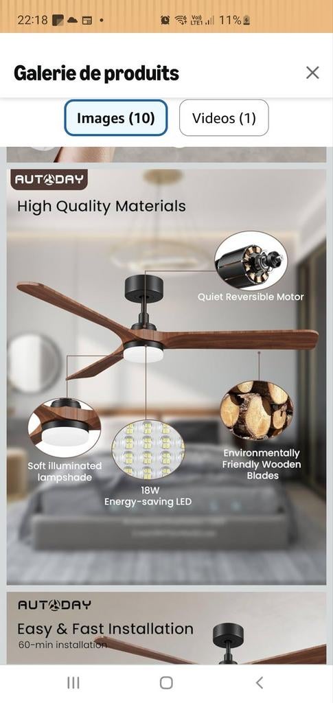 Ventilateur de plafond éclairage led neuve