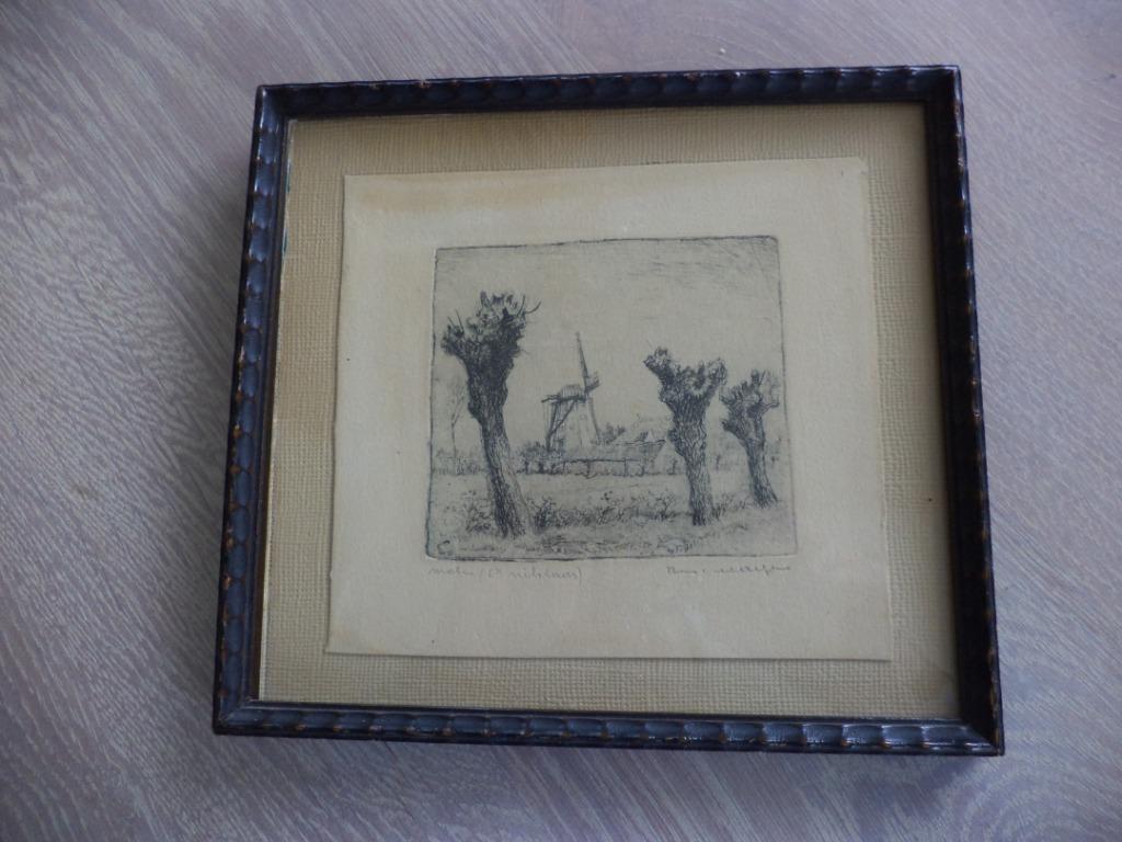 litho/ets, R. Malfliet, molen, Ophalen of Verzenden
