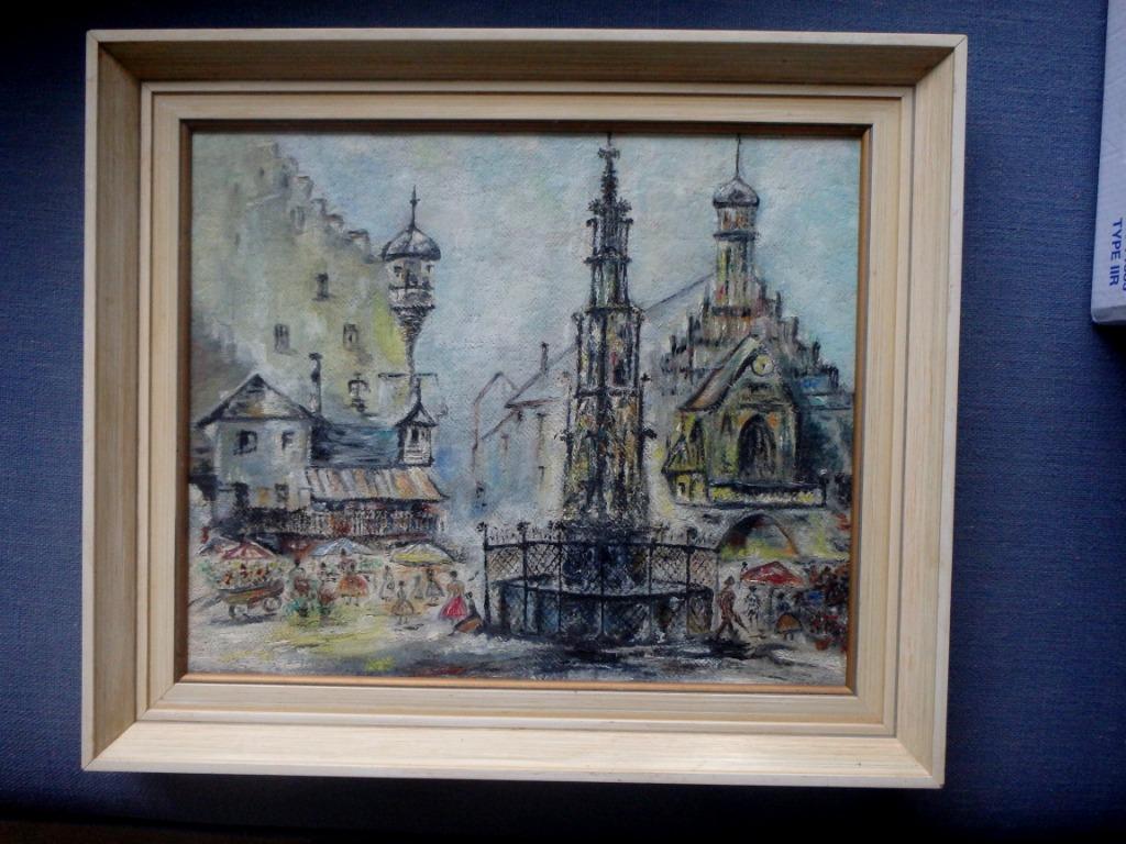 Stadsgezicht in België of Frankrijk ca. 1960, Antiek en Kunst, Ophalen of Verzenden
