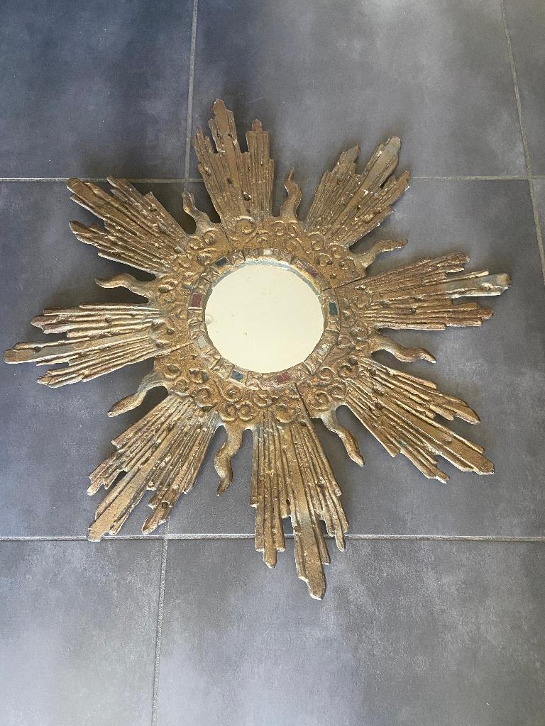 Oude vintage zonnespiegel van lood, Ophalen of Verzenden, Rond, Minder dan 50 cm, Minder dan 100 cm