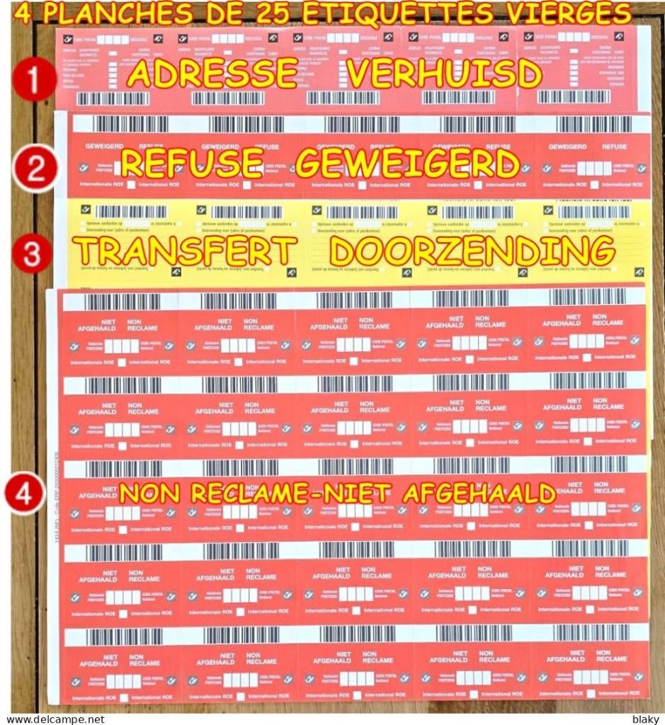 ZELDZAAM--- 4 vellen van 25 MAIL ANOMALY LABELS, Ophalen of Verzenden