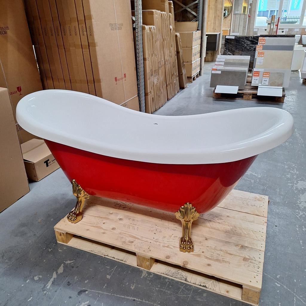 UNIEK Klassiek bad rood met gouden leeuwenpoten nr138, Tuin en Terras, Hangmatten, Nieuw, Ophalen of Verzenden