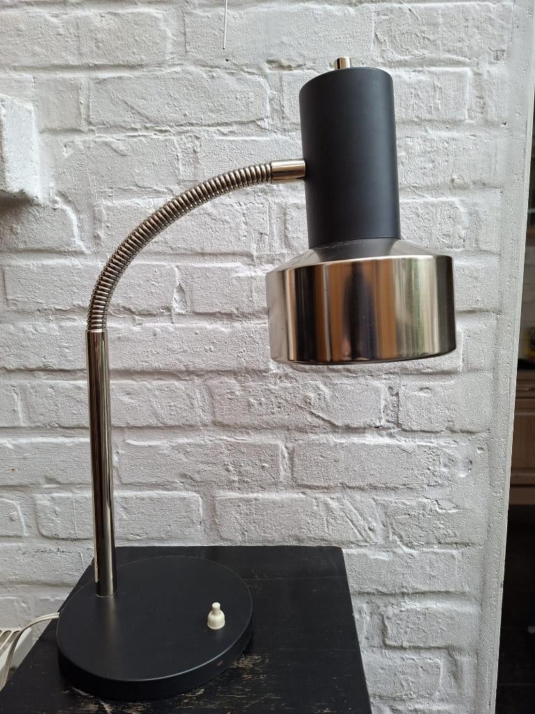 Bureaulamp, Gooseneck, Ateliers Boulanger, chroom / zwart,, Antiek en Kunst, Ophalen of Verzenden