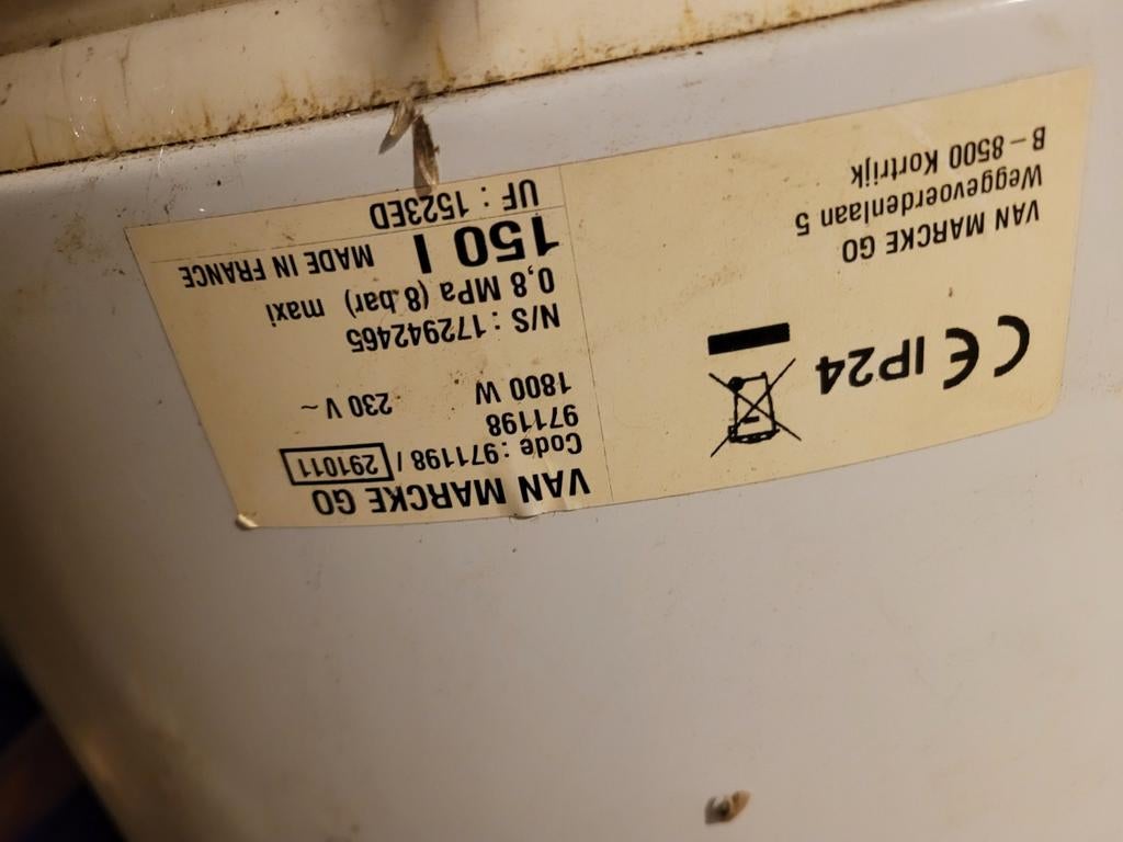 Van marcke boiler 150l droge weerstand, Ophalen