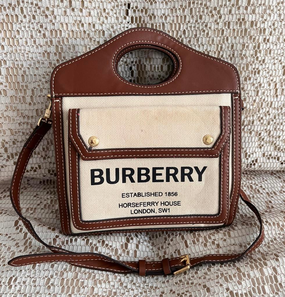 BURBERRY tweekleurige schoudertas, Ophalen of Verzenden, Zo goed als nieuw, Leer