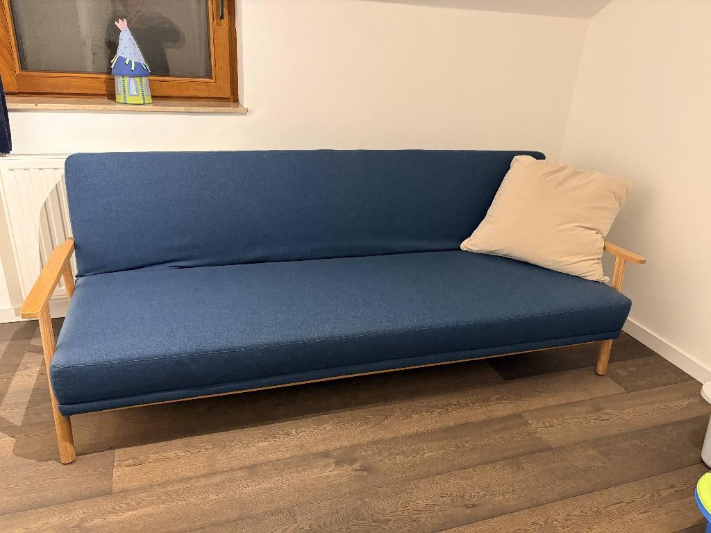 Vintage slaapbank blauw (215x120x80cm - LxBxH), Ophalen, Blauw, 210 cm, Zo goed als nieuw
