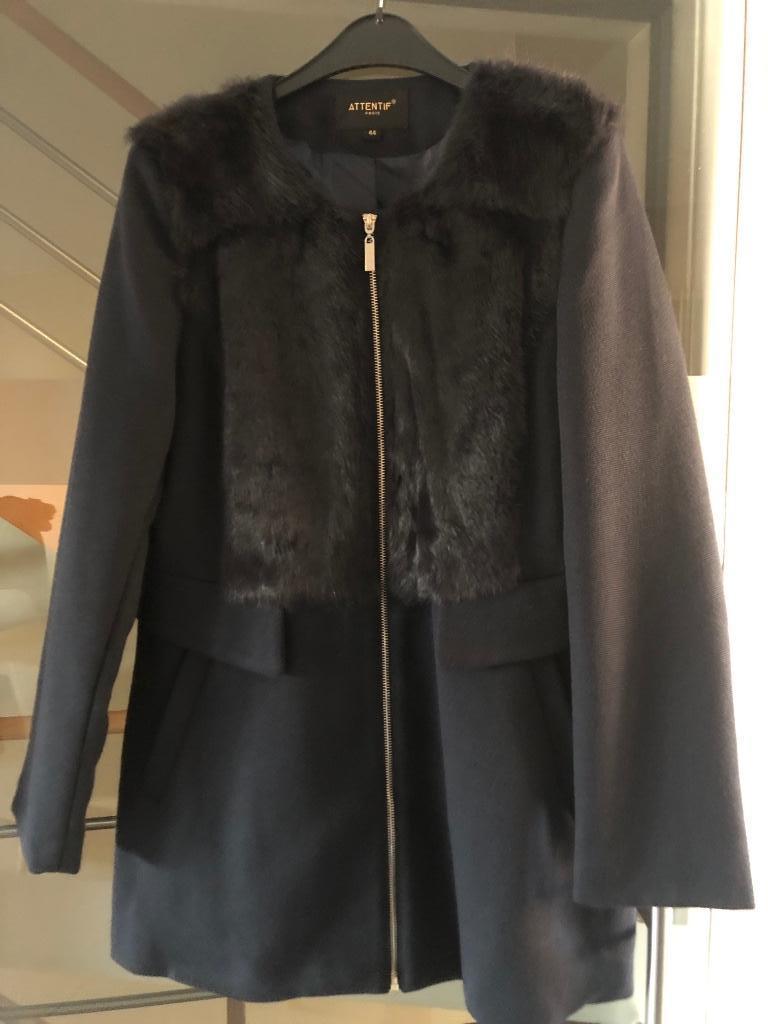 Donkerblauwe mantel maat 44 merk Attentif, Kleding | Dames, Blauw, Maat 42/44 (L), Ophalen of Verzenden, Zo goed als nieuw