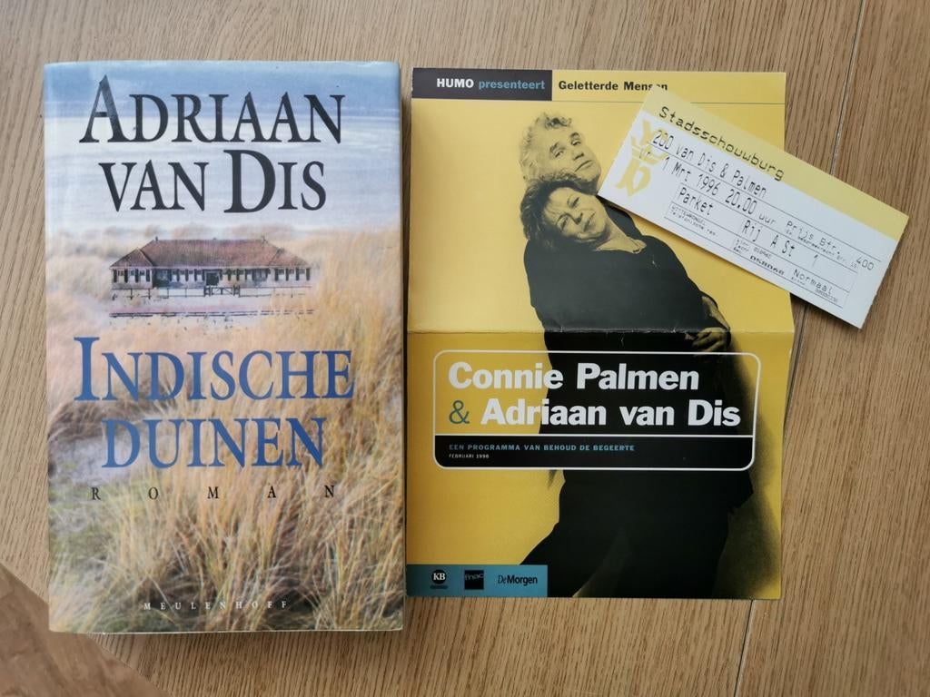 Indische Duinen, Adriaan Van Dis, gesigneerd, flyer + ticket, Enlèvement ou Envoi, Utilisé, Adriaan Van Dis, Pays-Bas
