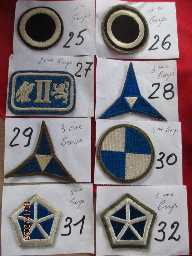 Patchs US WWII : ARMY CORPS ORIGINAUX, Collections, Enlèvement ou Envoi, Armée de terre, Emblème ou Badge