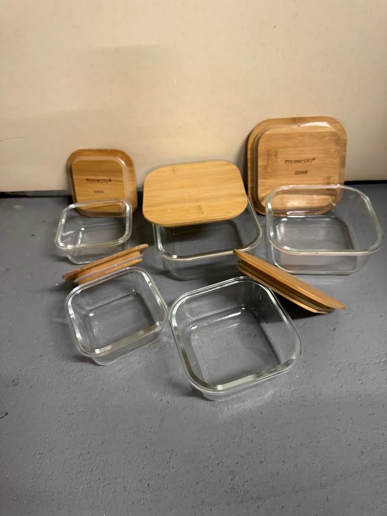 Set van 5 glazen bewaardozen, Ophalen, Zo goed als nieuw