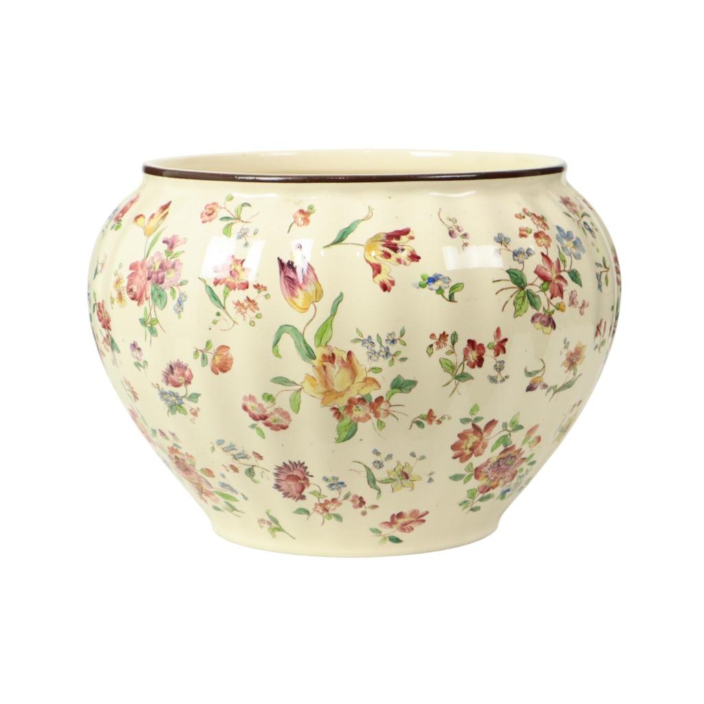 Grote Polychrome Bloempot Cache Pot Longchamp Frankrijk 36cm, 25 tot 40 cm, Gebruikt, Rond, Binnen