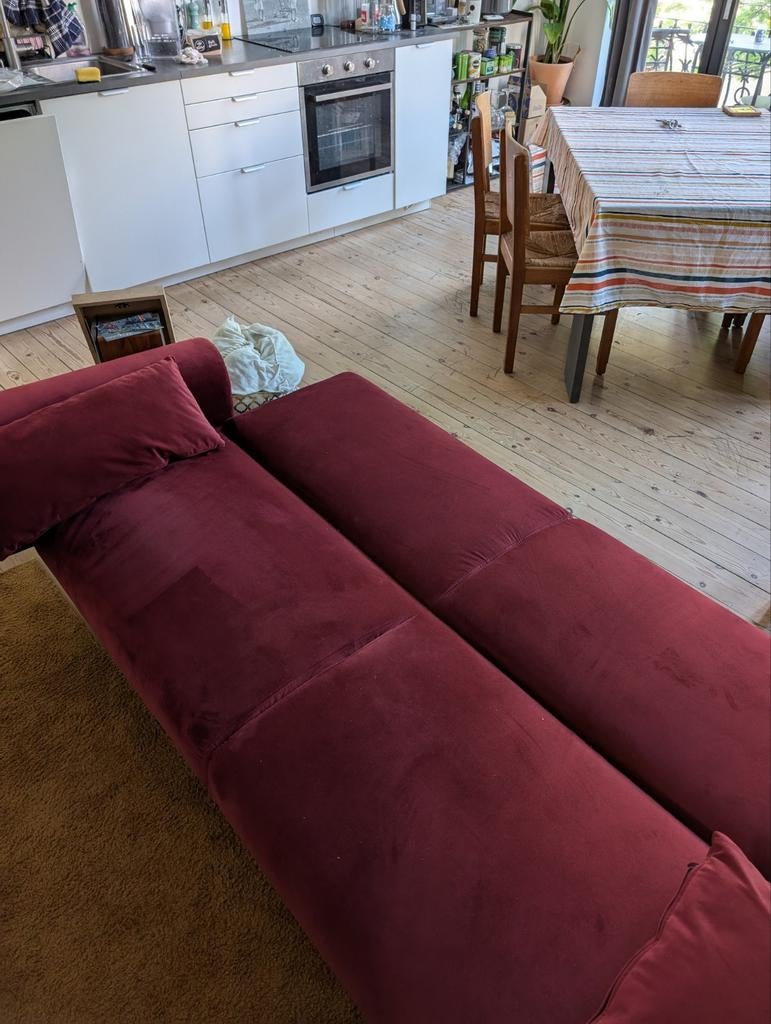Canapé 3 places convertible clic-clac velours Bordeaux, Enlèvement, Comme neuf, Métal