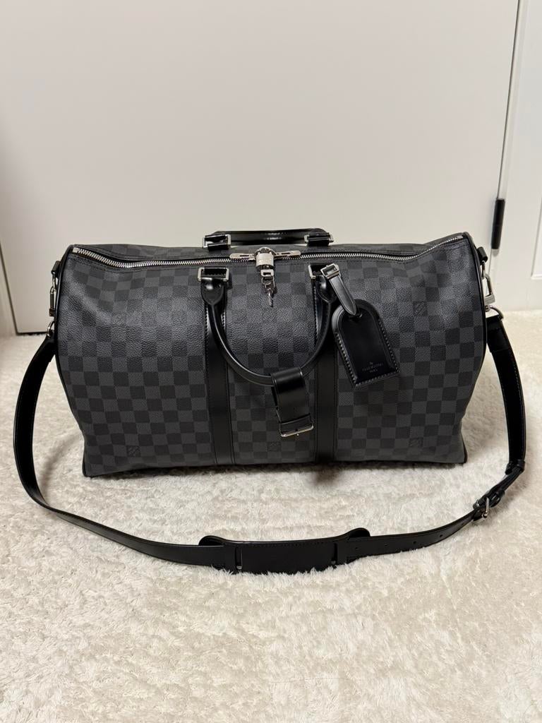 Louis Vuitton Keepall Bandoulière 45 Damier Graphite Tas, 40 tot 60 cm, 30 cm of meer, Zwart, Minder dan 35 cm