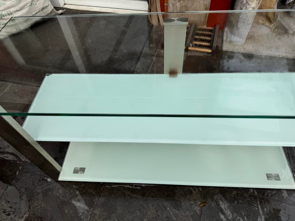 Tv tafel, Huis en Inrichting, Kasten |Televisiemeubels, Ophalen, Gebruikt, 100 tot 150 cm, Glas