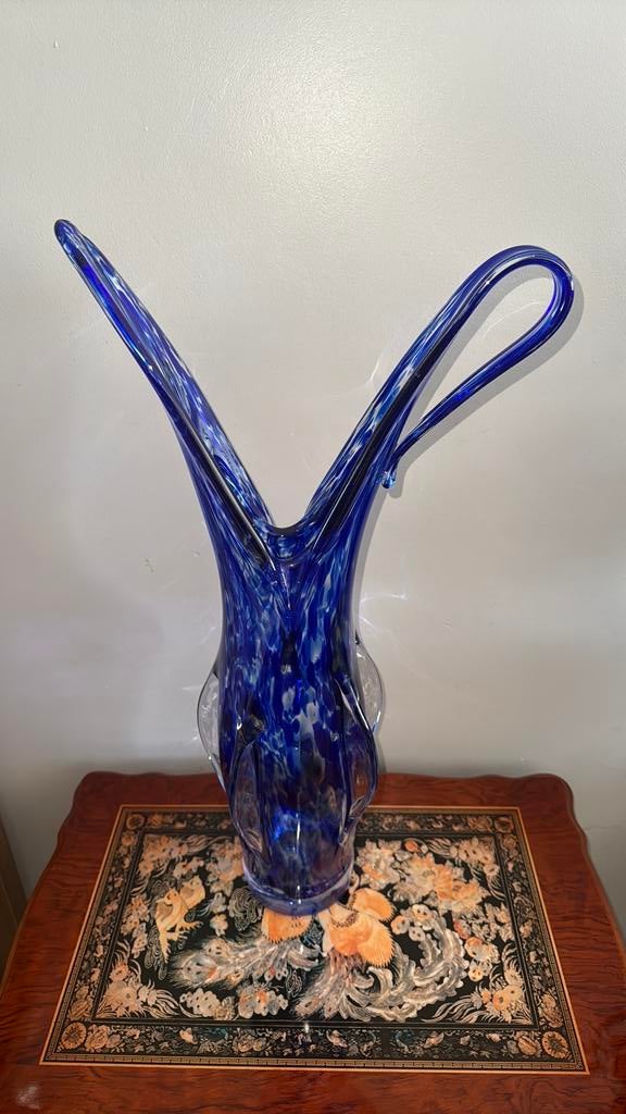 Vase Murano 60cm Verre Soufflé Bleu Cobalt – État Collection, Enlèvement ou Envoi