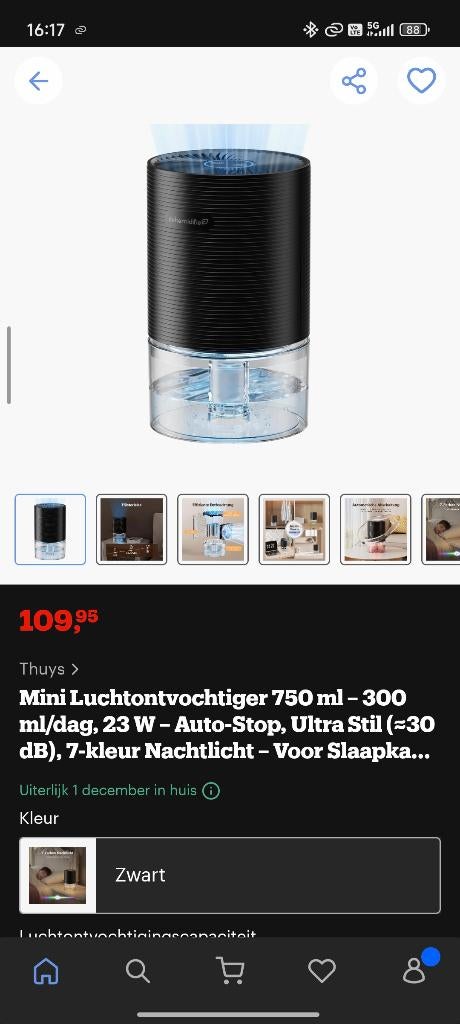 Mini Lucht ontvochtiger 750 ml – 300 ml/dag, 23 W, Ophalen, Zo goed als nieuw, Luchtontvochter