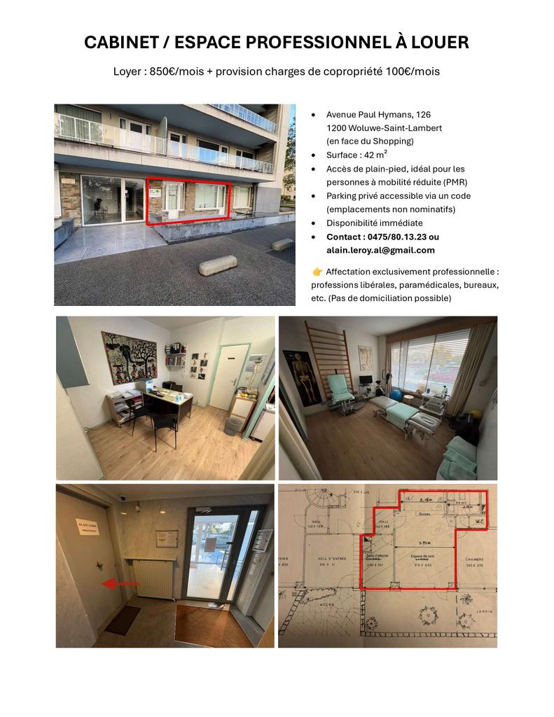 Cabinet de kiné ( ou autre profession liberale ) a louer, Bruxelles