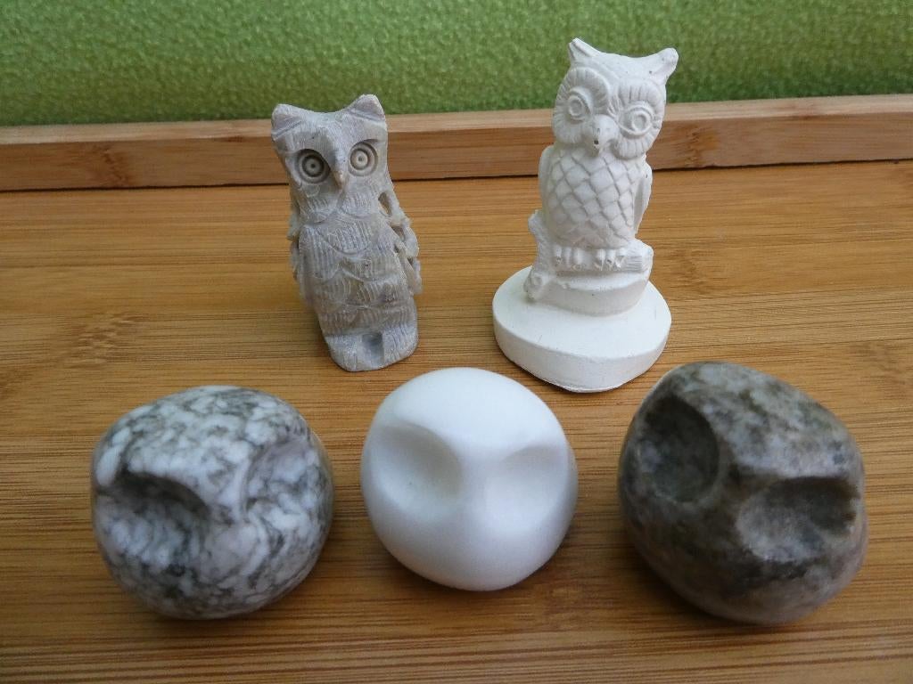 Set van 5 stuks leuke stenen uiltjes, aanbieding, Verzamelen, Ophalen of Verzenden, Zo goed als nieuw, Dier