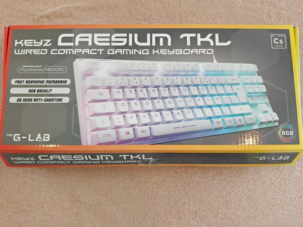 The G-Lab Keyz Caesium TKL - Compact Gaming Toetsenbord (Wit, Informatique & Logiciels, Claviers, Enlèvement, Numerique, Clavier gamer