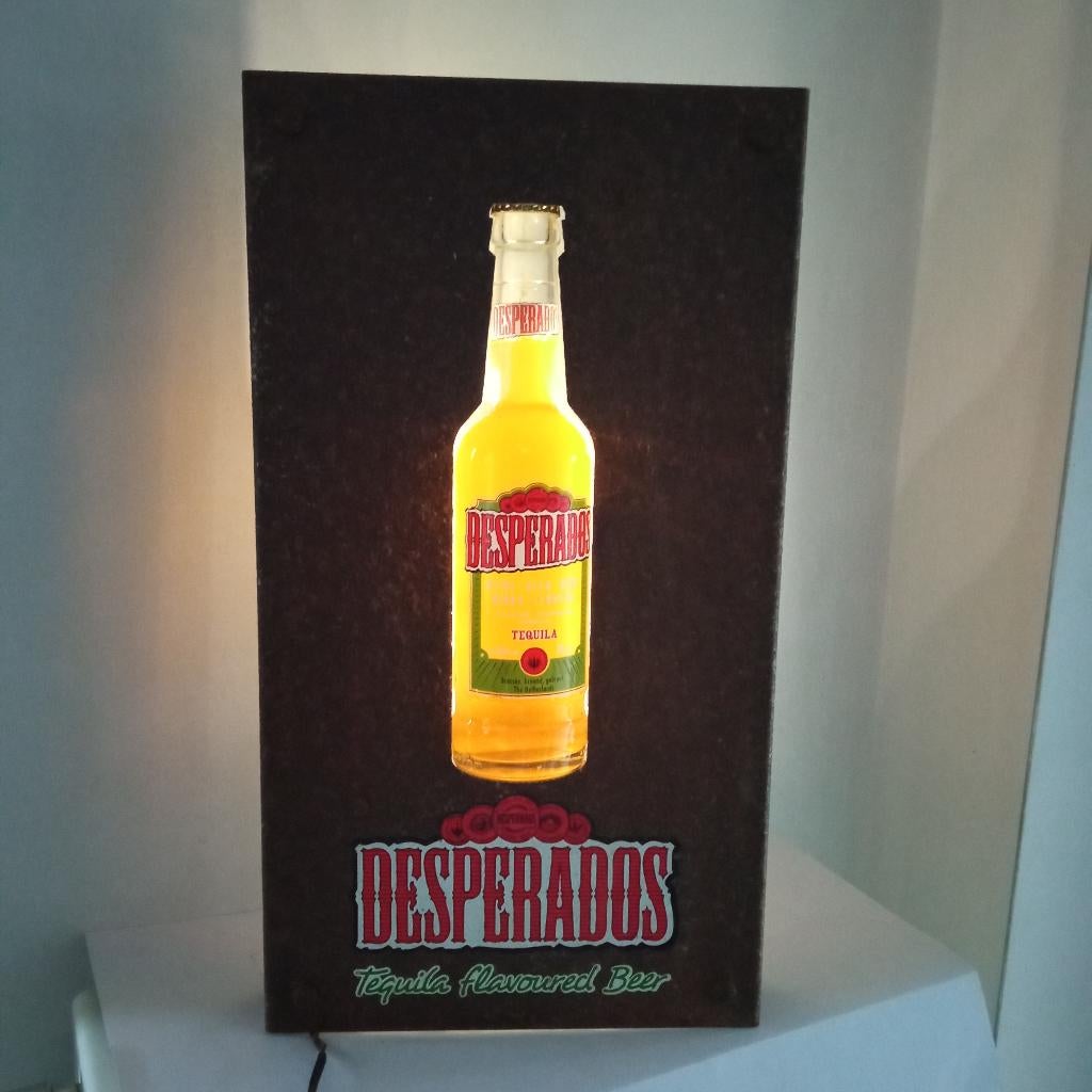 enseigne lumineuse DESPERADOS, Collections, Marques de bière, Enlèvement ou Envoi, Utilisé, Panneau, Plaque ou Plaquette publicitaire
