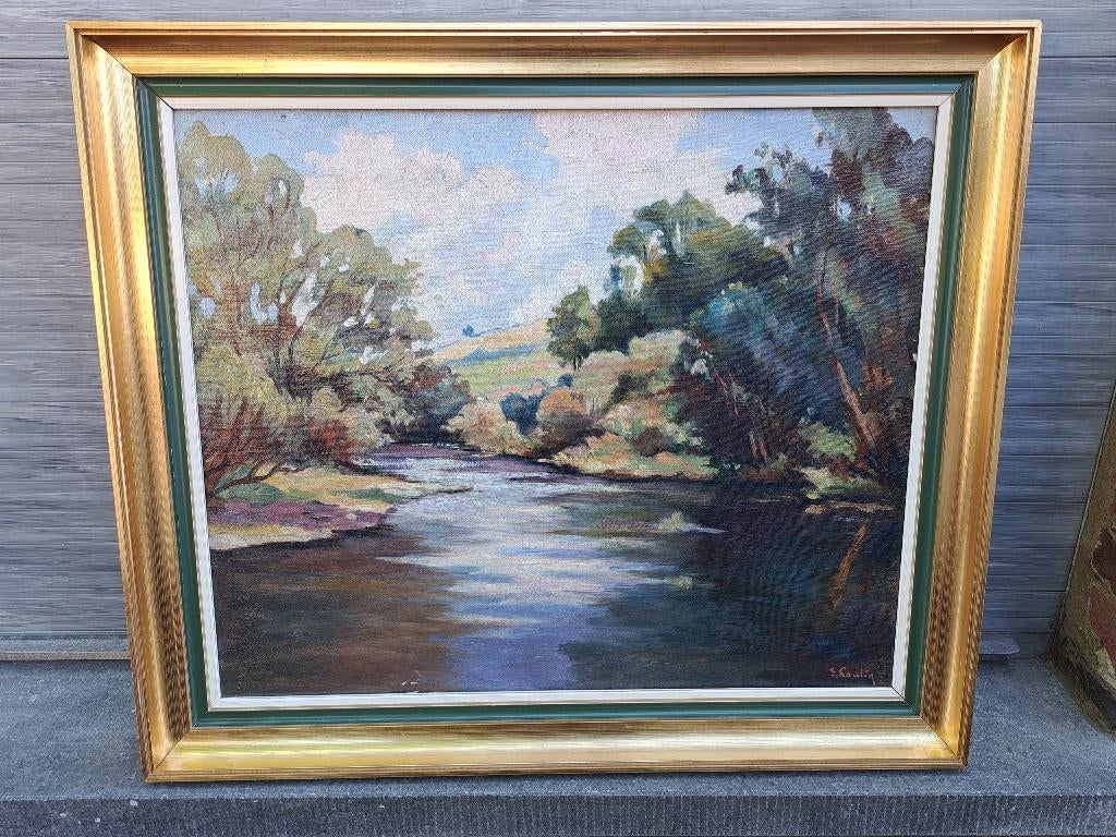 huile sur toile paysage signe emile roulin, Antiquités & Art, Enlèvement ou Envoi