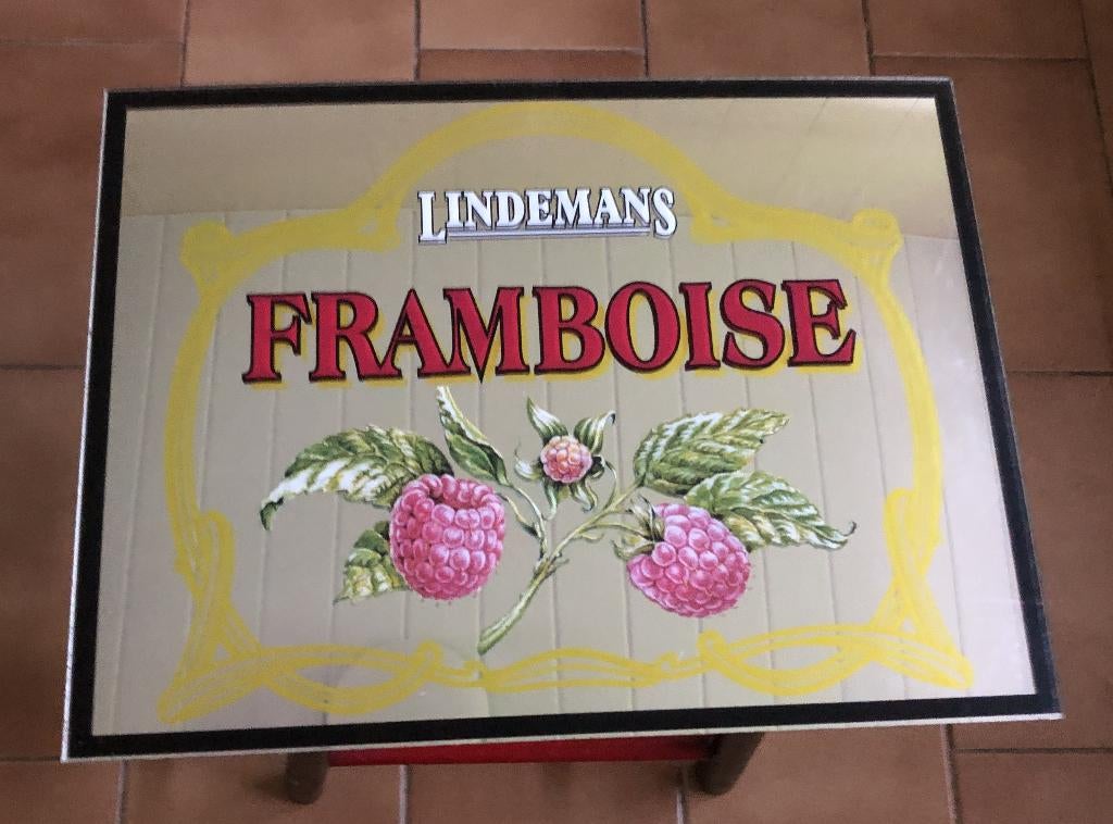 Lindemans Framboise reclamebord - spiegel, Verzamelen, Ophalen of Verzenden, Gebruikt