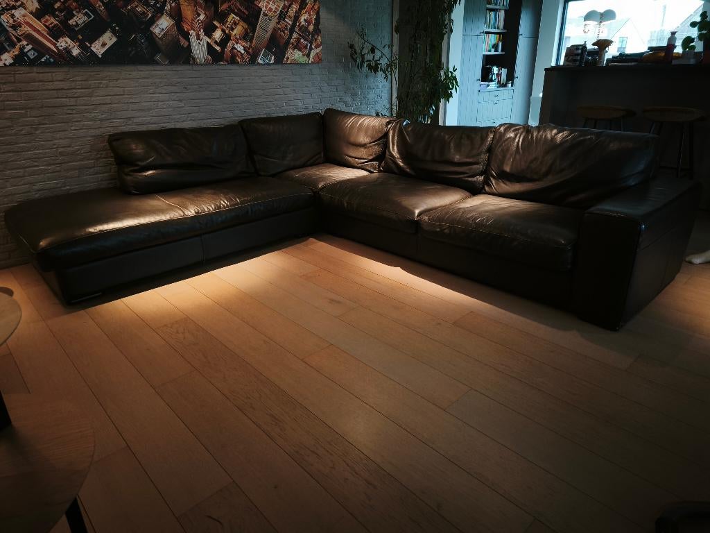 Lederen hoeksalon, Huis en Inrichting, Zetels | Zetels, Ophalen, Gebruikt, Hoekbank, Vierpersoons of meer