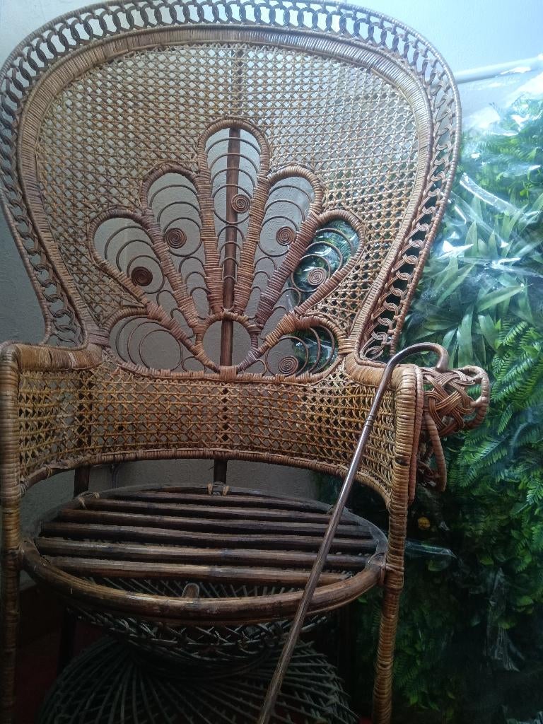 Vintage rotan fauteuil — jaren 70 — Boheemse stijl, Antiek en Kunst, Ophalen