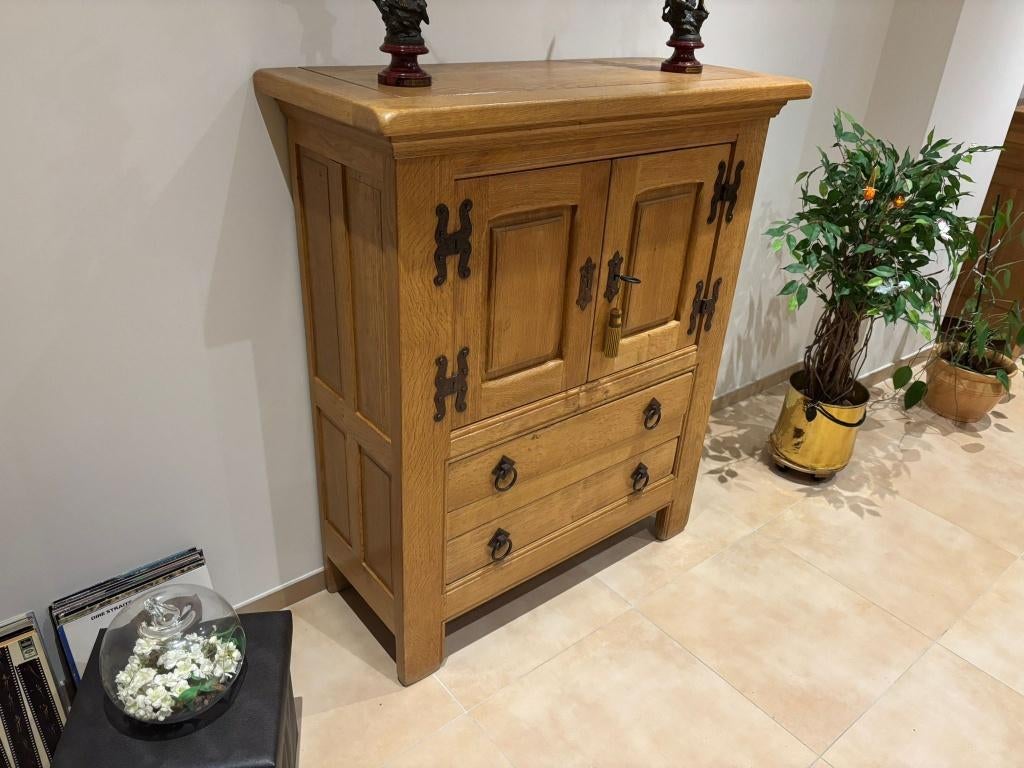 Salle à manger complète + 3 cadres + 1 miroir, Ophalen, Gebruikt, Chêne massif, 4 tot 6 stoelen