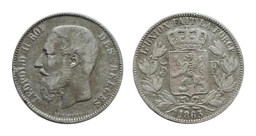 13835 * LEOPOLD II * 5 frank 1865, Postzegels en Munten, Verzenden, Zilver