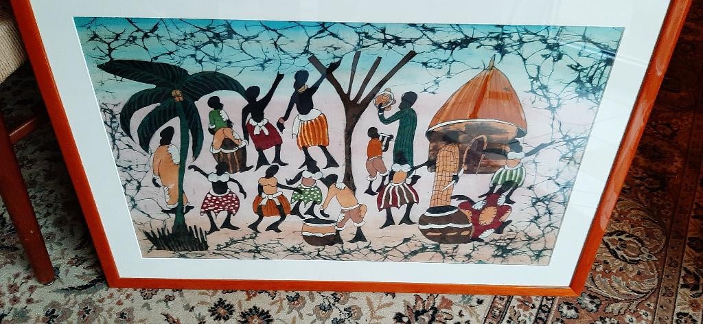 Tableau africain - Naïf, Enlèvement ou Envoi, Comme neuf, Bois