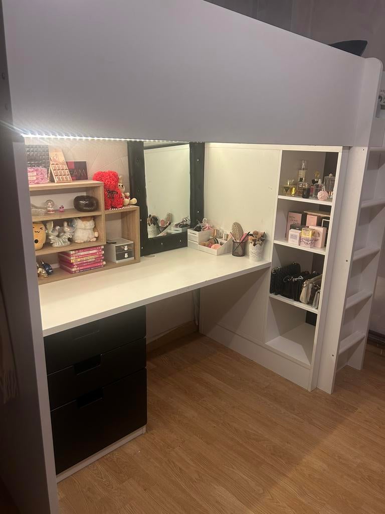 Stapelbed met onder een bureau BIEDEN, Huis en Inrichting, Slaapkamer | Stapelbedden en Hoogslapers, Gebruikt, Stapelbed, Eenpersoons