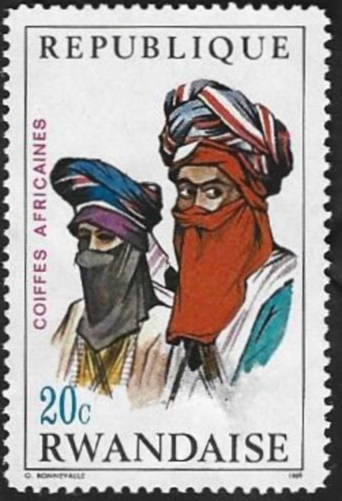 1 Postzegel Rwanda 1969 Afrikaanse hoofdtooien, Enlèvement ou Envoi, Non oblitéré, Autres thèmes