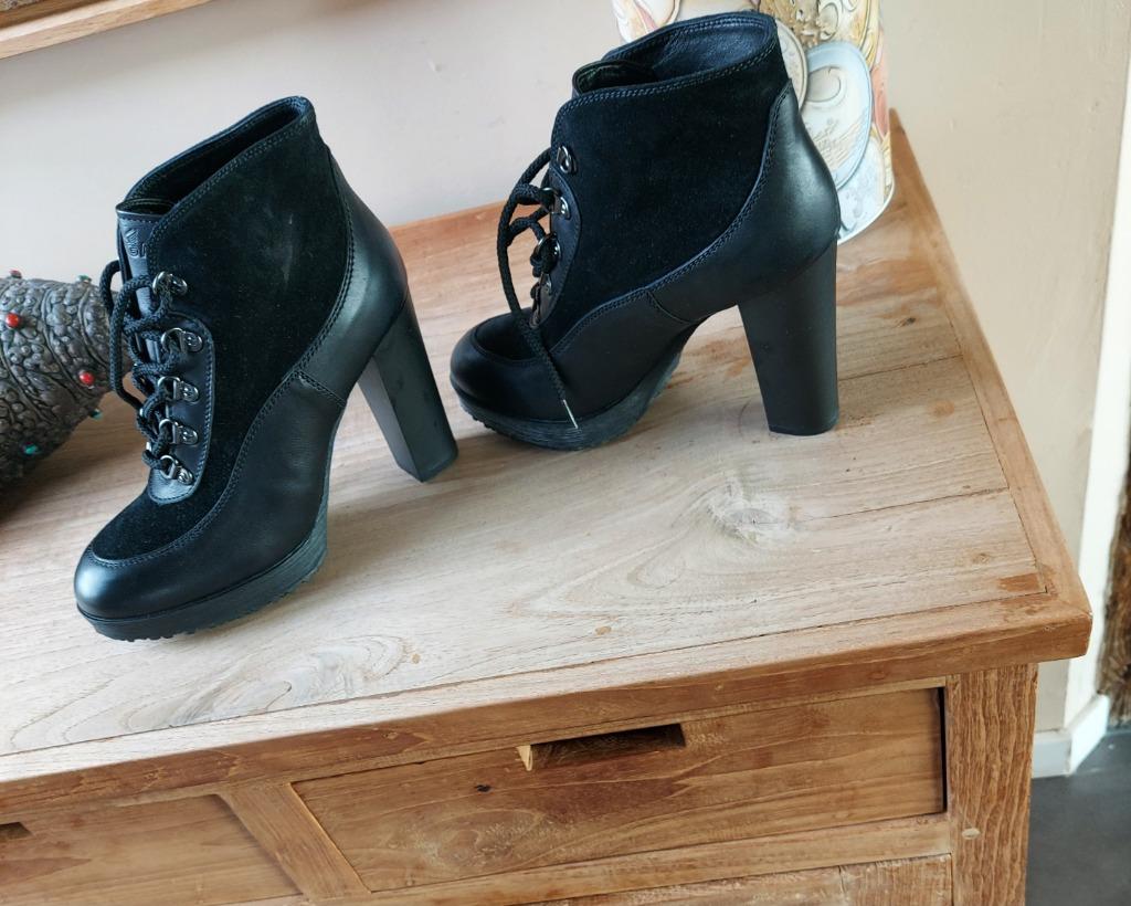 NIEUW HOGAN 37 laarzen van leer en suède met hoge hak, Zwart, Lage of Enkellaarzen, Nieuw, Ophalen of Verzenden