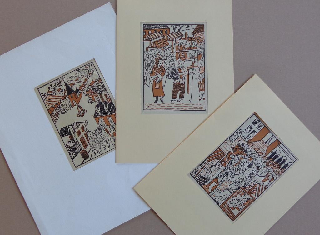 EDGARD TYTGAT / LOT VAN 3 STUKS / KLEURHOUTSNEDE / 36x29cm, Antiquités & Art, Enlèvement ou Envoi