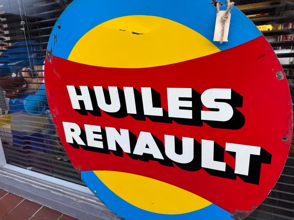 HUILES RENAULT oud reclamebord, Verzamelen, Ophalen of Verzenden, Gebruikt, Reclamebord