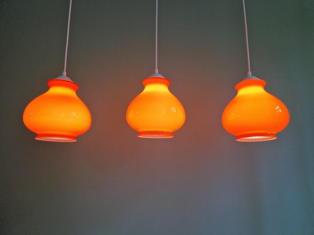 Trio de suspensions vintage en opaline orange, 1960-70, Enlèvement ou Envoi