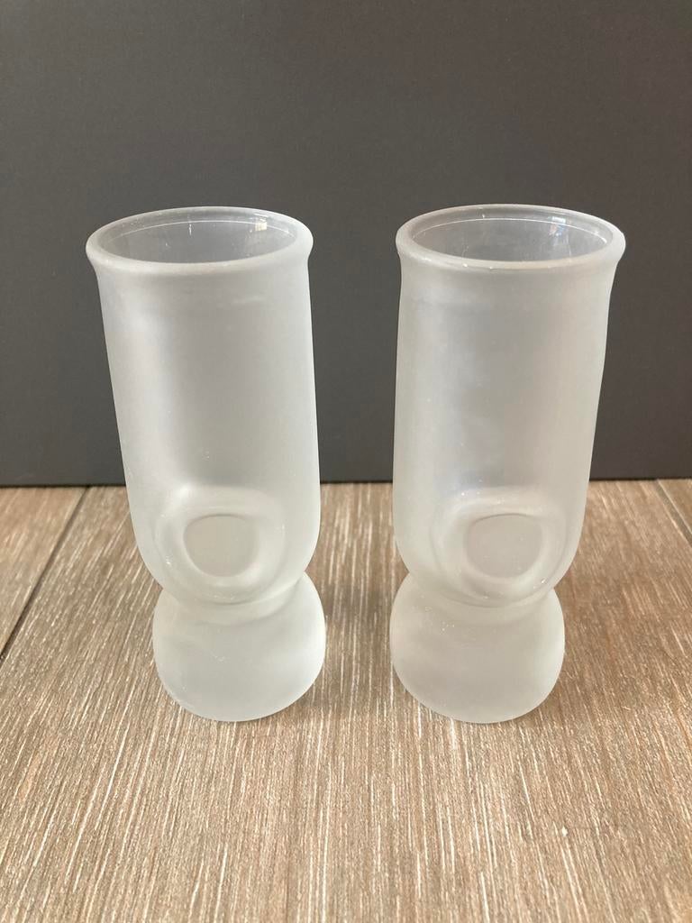 Set 2 borrelglaasjes mat glas voor diepvries, Ophalen of Verzenden, Gebruikt, Borrel- of Shotglas